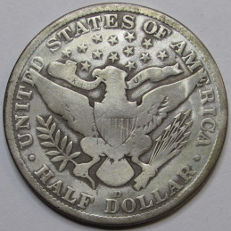 1915 D Barber Half Dollar - antique Denver mintmark American silver half dollar