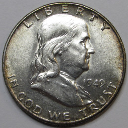 1949 Franklin Half Dollar - antique uncirculated second year of issue silver half dollar