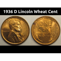 1936 D Lincoln Wheat Cent - antique uncirculated Great Depression era penny