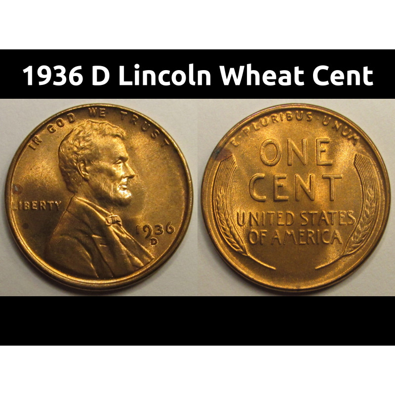 1936 D Lincoln Wheat Cent - antique uncirculated Great Depression era penny