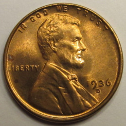 1936 D Lincoln Wheat Cent - antique uncirculated Great Depression era penny