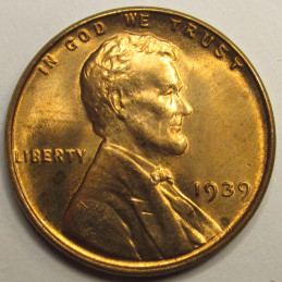 1939 Lincoln Wheat Cent - antique high grade uncirculated American wheat penny