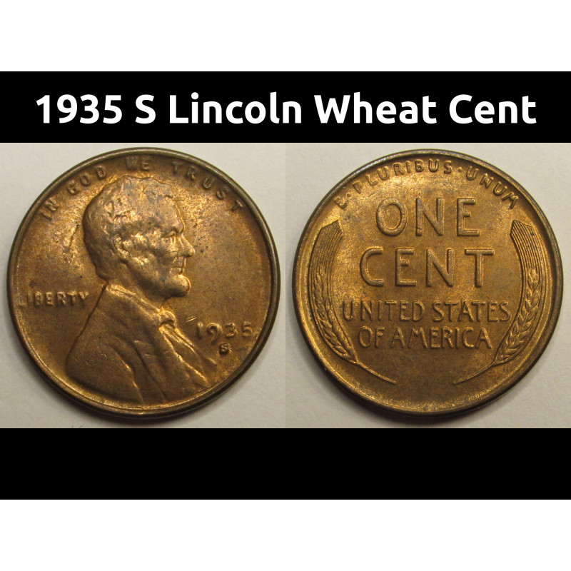 1935 S Lincoln Wheat Cent - antique better date uncirculated wheat penny