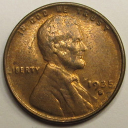 1935 S Lincoln Wheat Cent - antique better date uncirculated wheat penny