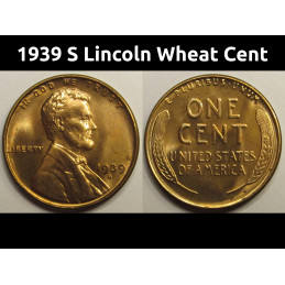 1939 S Lincoln Wheat Cent - antique high grade uncirculated San Francisco mintmark penny