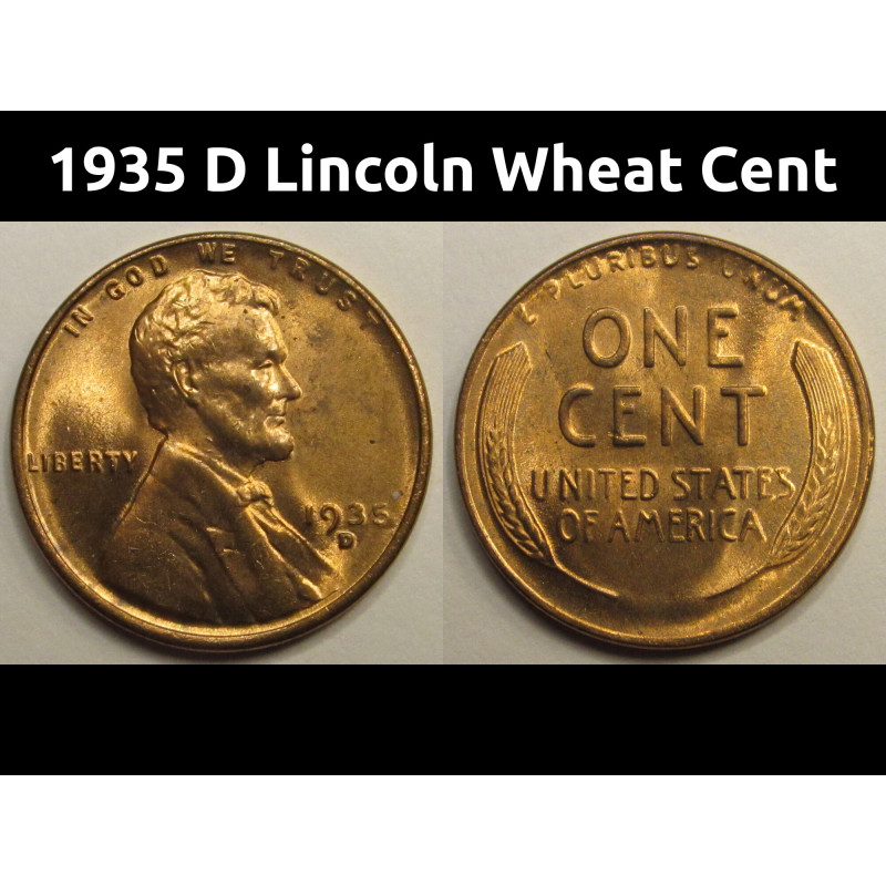 1935 D Lincoln Wheat Cent - antique uncirculated American wheat cent