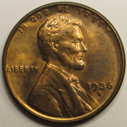 1936 S Lincoln Wheat Cent - antique uncirculated S mintmark American wheat penny