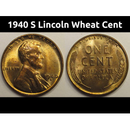 1940 S Lincoln Wheat Cent - antique uncirculated San Francisco mint wheat penny