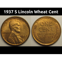 1937 S Lincoln Wheat Cent - uncirculated S mintmark American wheat penny