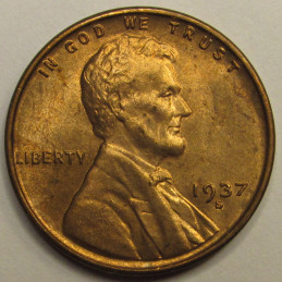 1937 S Lincoln Wheat Cent - uncirculated S mintmark American wheat penny