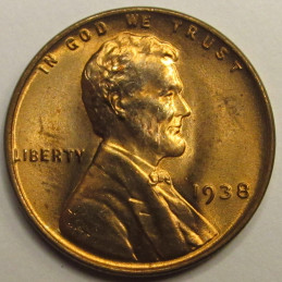 1938 Lincoln Wheat Cent - uncirculated American wheat penny coin