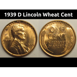 1939 D Lincoln Wheat Cent - antique uncirculated Denver mintmark wheat penny