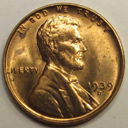 1939 D Lincoln Wheat Cent - antique uncirculated Denver mintmark wheat penny