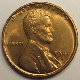 1941 S Lincoln Wheat Cent - antique uncirculated San Francisco mintmark wheat penny