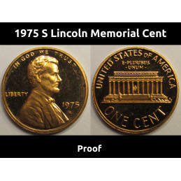 1975 S Lincoln Memorial Cent - vintage S mintmark American proof penny