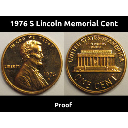 1976 S Lincoln Memorial Cent - vintage S mintmark American proof coin