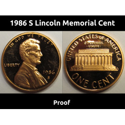 1986 S Lincoln Memorial Cent - vintage American proof cent