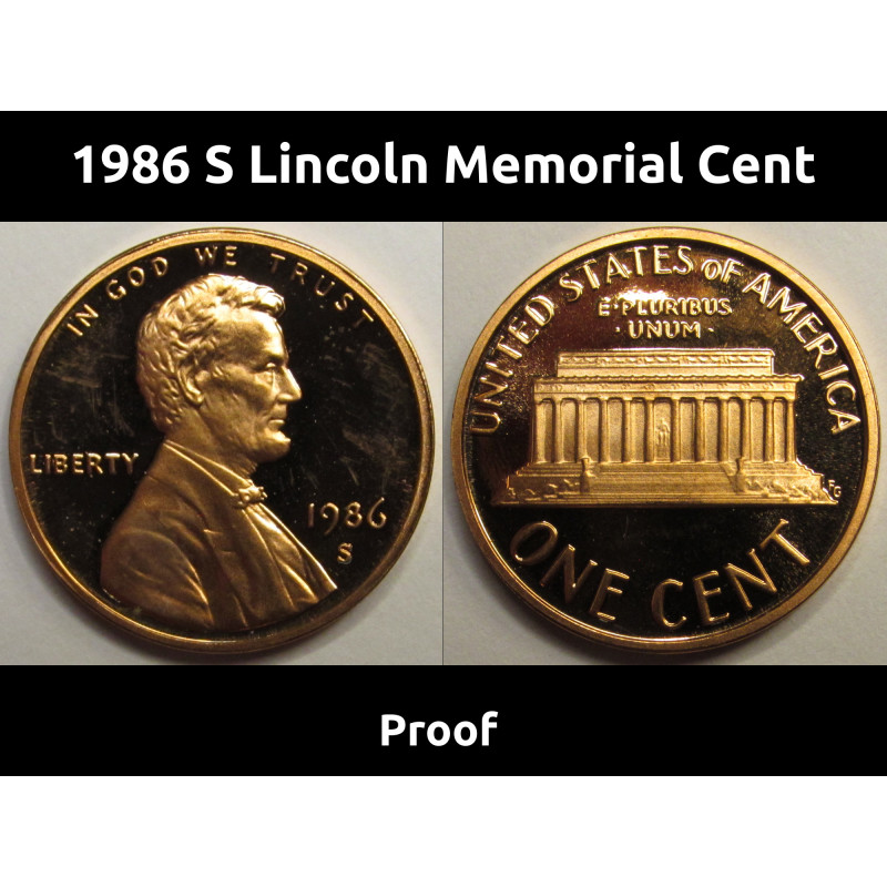 1986 S Lincoln Memorial Cent - vintage American proof cent