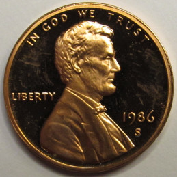 1986 S Lincoln Memorial Cent - vintage American proof cent