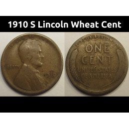 1910 S Lincoln Wheat Cent - antique San Francisco mintmark American wheat penny