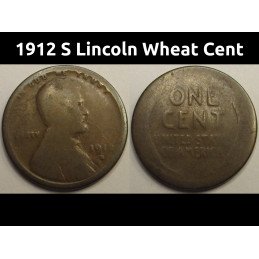 1912 S Lincoln Wheat Cent - antique low mintage San Francisco mintmark penny