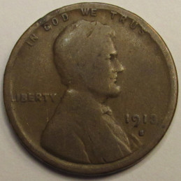 1913 S Lincoln Wheat Cent - antique S mintmark American wheat penny