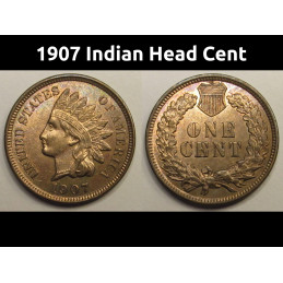 1907 Indian Head Cent - beautiful toned uncirculated American penny