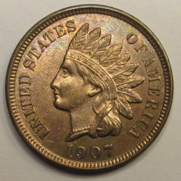 1907 Indian Head Cent - beautiful toned uncirculated American penny