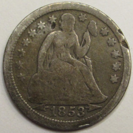 1853 Seated Liberty Dime - with arrows - antique American silver dime