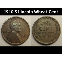 1910 S Lincoln Wheat Cent - antique San Francisco mintmark better date penny