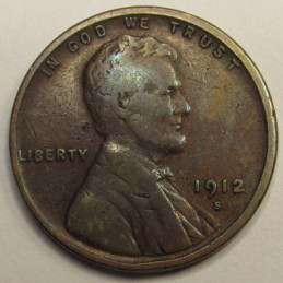 1912 S Lincoln Wheat Cent - antique better date San Francisco mintmark American penny