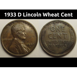 1933 D Lincoln Wheat Cent - antique better condition Great Depression era penny