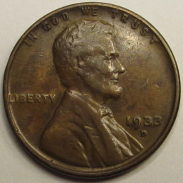 1933 D Lincoln Wheat Cent - antique better condition Great Depression era penny