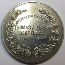 1947 So-Called Half Dollar - Thomas Edison Centennial - heraldic toned silver medal