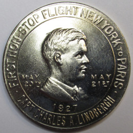 1947 So-Called Half Dollar - Charles Lindbergh Flight - historic heraldic art silver medal