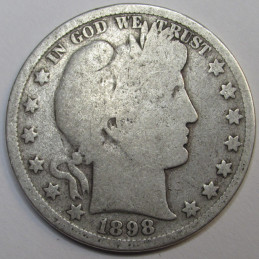 1898 Barber Half Dollar - antique 19th century silver half dollar coin