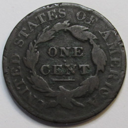 1827 Coronet Head Large Cent - antique American copper penny