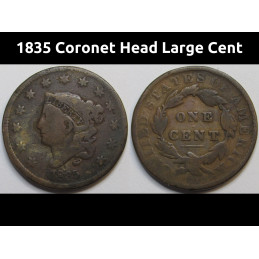 1835 Coronet Head Large Cent - antique modified Matron head penny