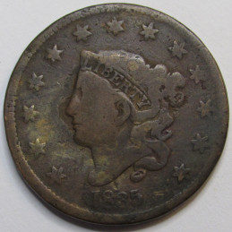 1835 Coronet Head Large Cent - antique modified Matron head penny