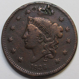 1836 Coronet Head Large Cent - antique Modified Matron Head type penny