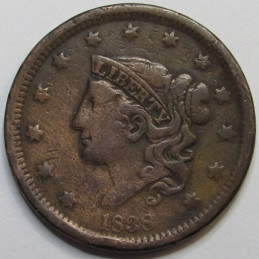 1838 Coronet Head Large Cent - antique Modified Matron Head penny