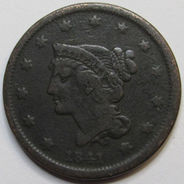 1841 Braided Hair Large Cent - antique American copper penny coin