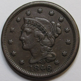 1846 Braided Hair Large Cent - antique higher grade American copper penny