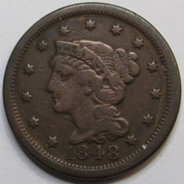 1848 Braided Hair Large Cent - antique pre Civil War copper penny