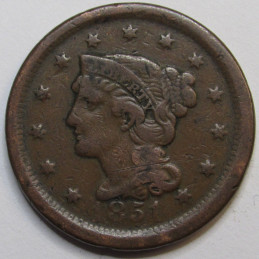 1851 Braided Hair Large Cent - antique pre Civil War era copper penny