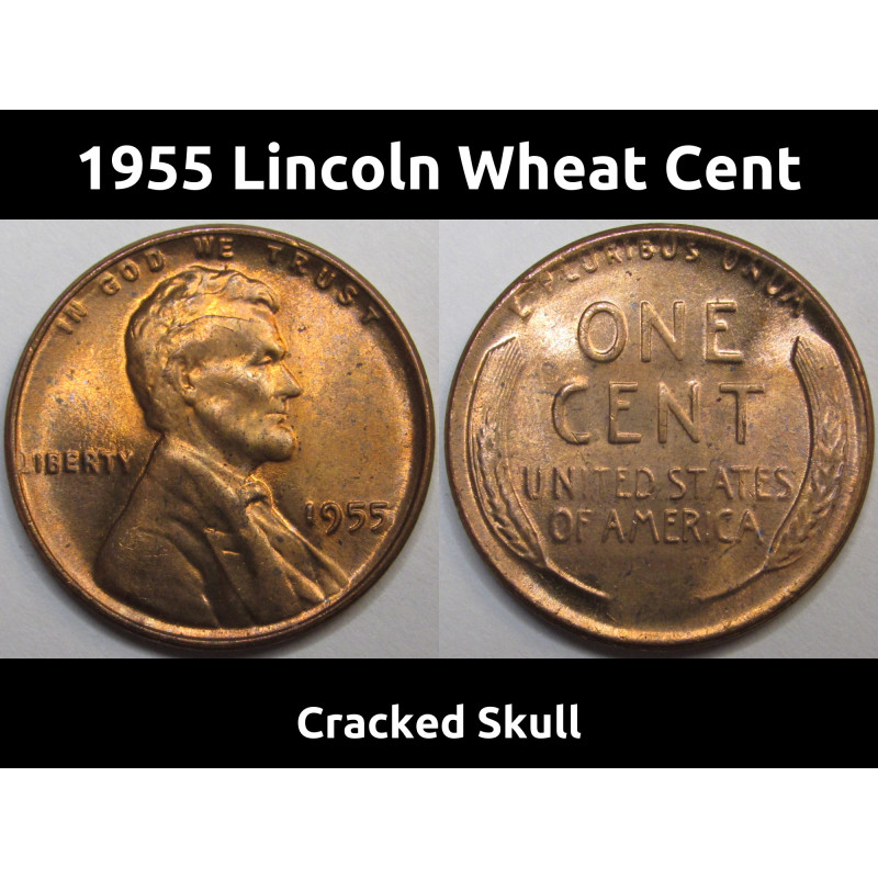 1955 Lincoln Wheat Cent - vintage uncirculated American penny with die crack