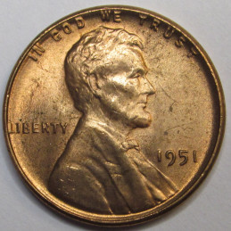 1951 Lincoln Wheat Cent - vintage American uncirculated penny