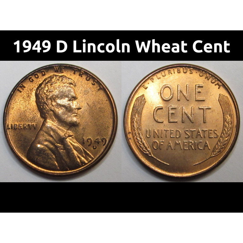 1949 D Lincoln Wheat Cent - vintage American Denver mintmark penny