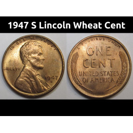 1947 S Lincoln Wheat Cent - vintage San Francisco mintmark American penny