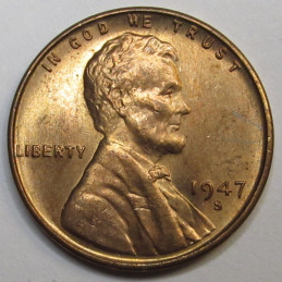 1947 S Lincoln Wheat Cent - vintage San Francisco mintmark American penny